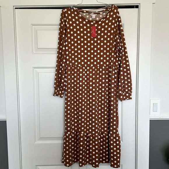 Jillian Harris x Joe Fresh dress. Camel and white polkadot. Women’s LARGE. - Picture 1 of 5